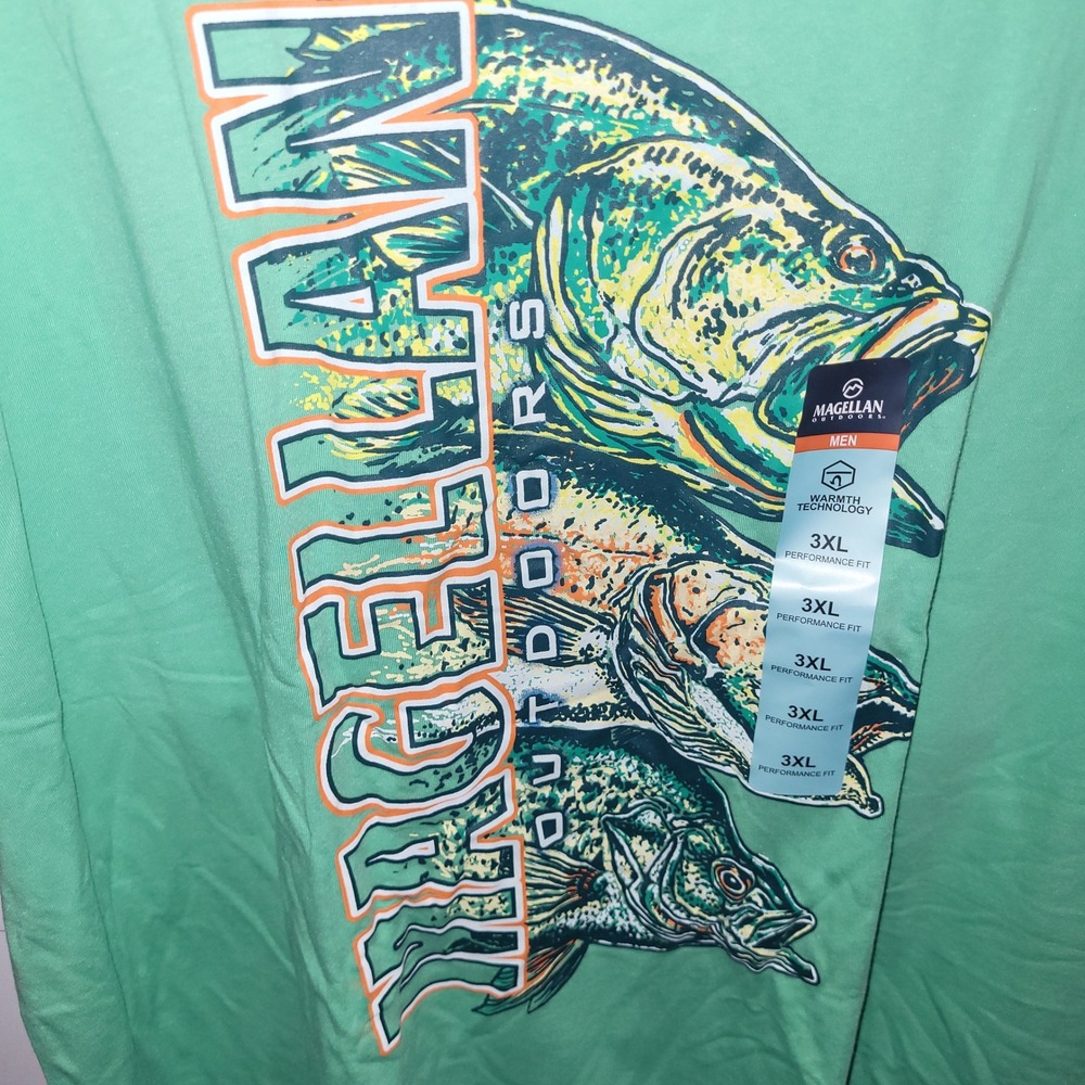 Magellan Outdoors Mens 3XL Green Fishing Bass Graphic TShirt Performance Fit NEW